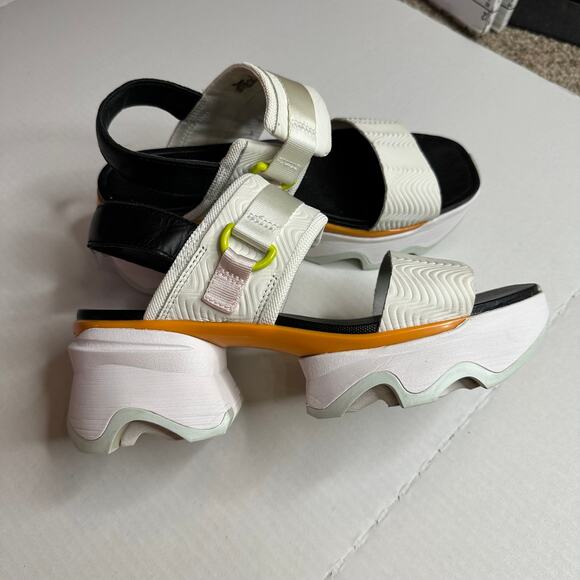 8.5 Sorel Kinetic Impact Slingback Wedge Sandals Black Sea Salt Platform Sporty - Picture 3 of 15